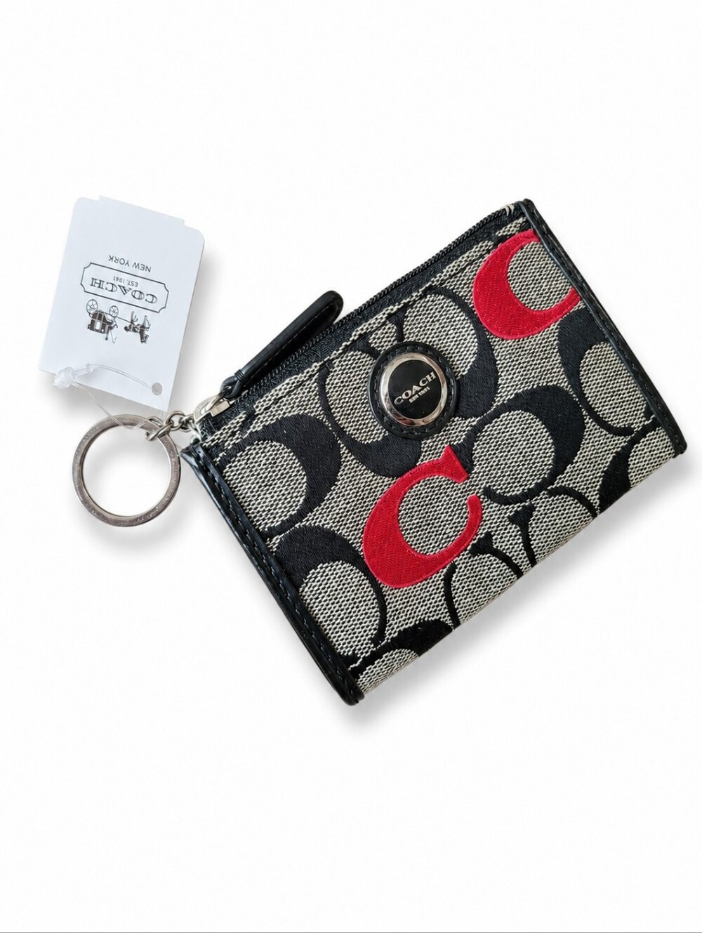 Coach Poppy Signature Skinny Card Case Keychain NWT